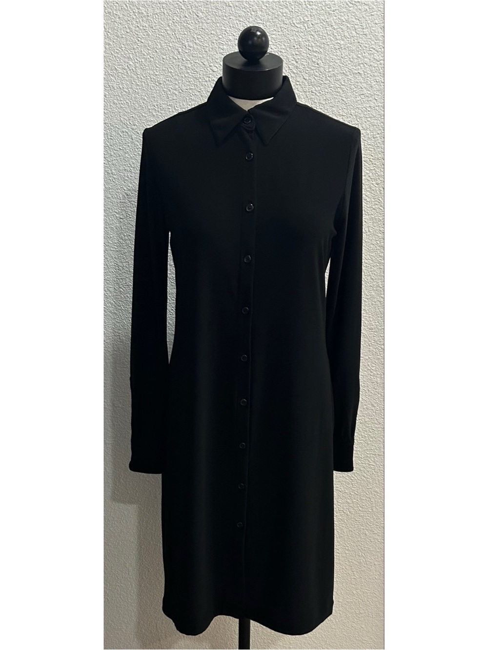 Norma Kamali Jersey Stretch Black Button Front Shirt Dress Size Medium Stretch
